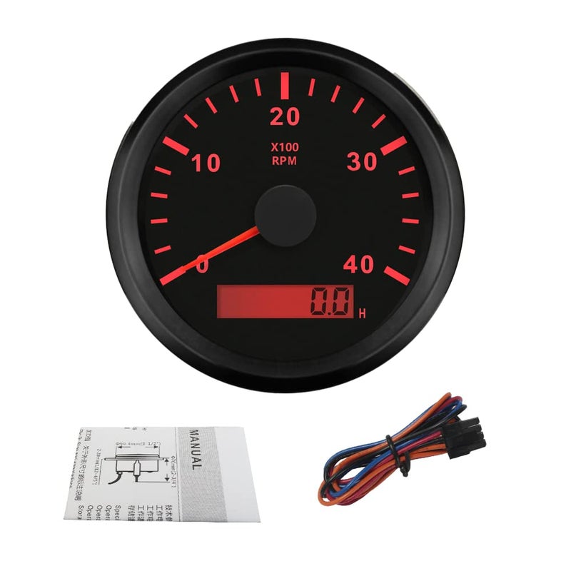 ELING Waterproof Car Truck Tachometer REV Counter RPM Gauge with Hourmeter 0-4000RPM 85mm 12V 24 Volt with Backlight - Image 1